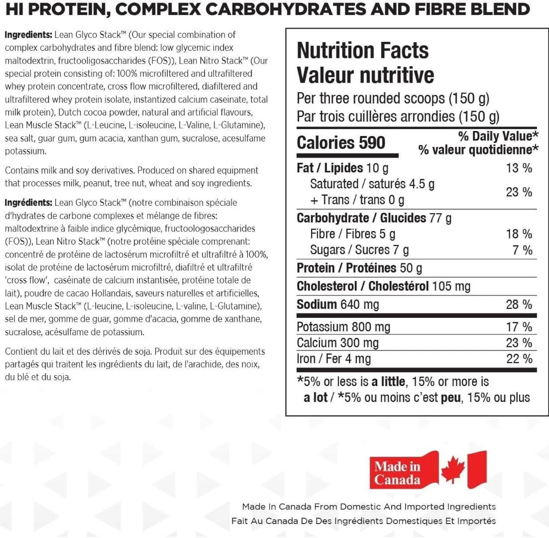 Biox Lean Mass Gainer Nutrition Facts