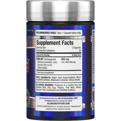 ALLMAX ASHWAGANDHA KSM-66 Nutrition Facts