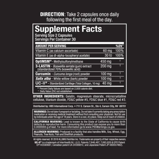 Allmax AllFlex Supplement Facts