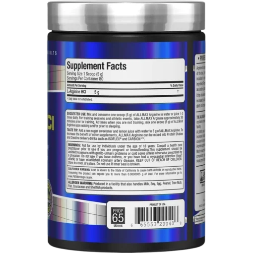 Allmax Arginine HCI Nutrition Facts