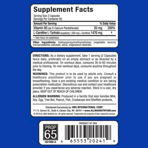 Allmax L-Carnitine Supplement Facts